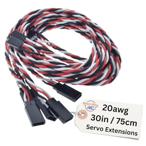 BackBayRC - Twisted 20awg Servo Extension Wire - 100 Strands for RC Vehicles, Drones, E-Bikes - 6 Lengths / 5 Cables per Pack (75CM / 30in / 2.5ft) - style: 75CM / 30in