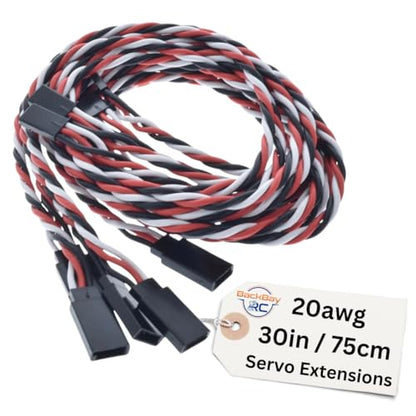 BackBayRC - Twisted 20awg Servo Extension Wire - 100 Strands for RC Vehicles, Drones, E-Bikes - 6 Lengths / 5 Cables per Pack (75CM / 30in / 2.5ft) - style: 75CM / 30in