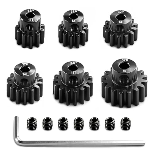 6-Pack 32P Pinion Gears 11T 12T 13T 14T 15T 16T, Hardened Steel, 3.175mm Bore, for 1/10 Traxxas Arrma Axial HSP HPI Tamiya Losi RC Car