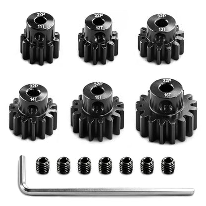 6-Pack 32P Pinion Gears 11T 12T 13T 14T 15T 16T, Hardened Steel, 3.175mm Bore, for 1/10 Traxxas Arrma Axial HSP HPI Tamiya Losi RC Car
