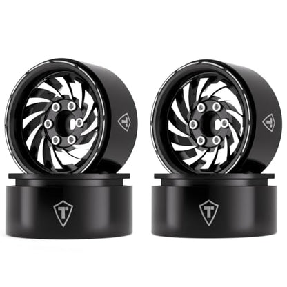 TREAL 1.9 Beadlock Wheels - Cyclone Style CNC Machined Aluminum Rims (4-Pack) for 1/10 RC Crawlers TRX4, SCX10 III, and Ascent(Black) - color: Black