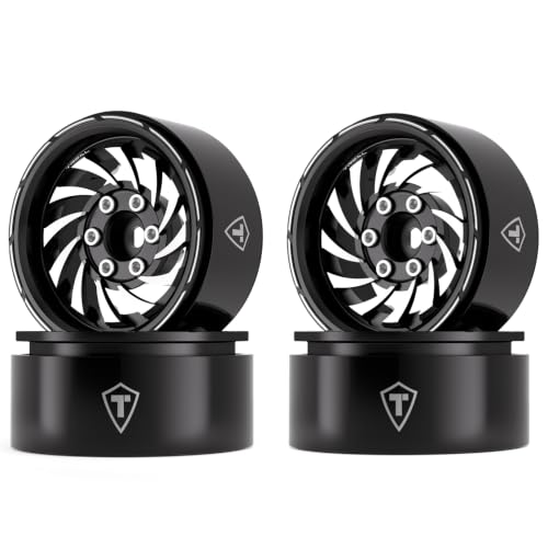 TREAL 1.9 Beadlock Wheels - Cyclone Style CNC Machined Aluminum Rims (4-Pack) for 1/10 RC Crawlers TRX4, SCX10 III, and Ascent(Black) - color: Black