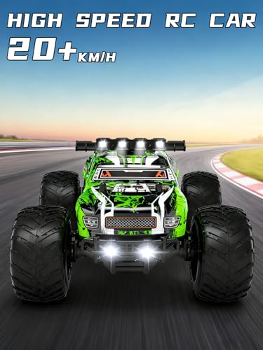 RC Cars for Boys Age 4-7 8-12, 20km/h High Speed Remote Control Monster Truck with Dino Theme, All-Terrain Off-Road Crawler with Impact-Resistant Flexible Shell, 2 Batteries,Gift Boy Toys - style: Dinosaur Rc Truck