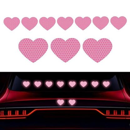 10 PCS Car Heart Vinyl Decals, Personalized Reflective Heart Decorative Sticker, Scratch Covering Self-Adhesive Waterproof Sticker, for Most Cars Trucks (Pink)
