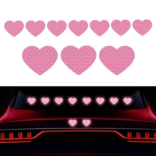 10 PCS Car Heart Vinyl Decals, Personalized Reflective Heart Decorative Sticker, Scratch Covering Self-Adhesive Waterproof Sticker, for Most Cars Trucks (Pink)