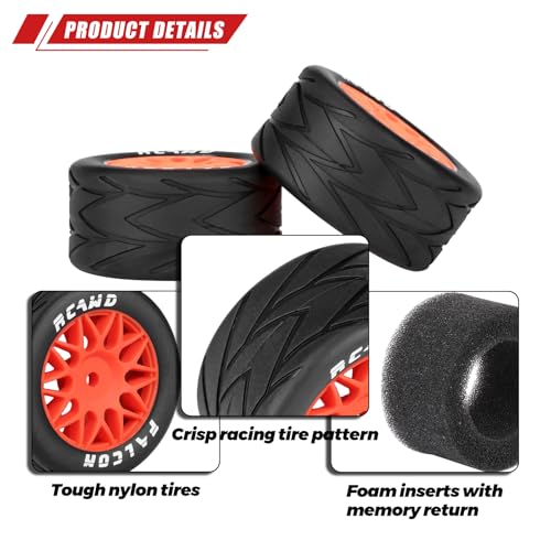 RCAWD for Losi 1/12 RC Racecar On-Road Car Pre-Glued Wheel Tire Sets, Balance Grip & Durability Nylon Rubber 8mm Hex Adapter 4mm Tires Upgrades Parts All Terrain Adaptation 4pcs Red - color: Red