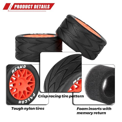 RCAWD for Losi 1/12 RC Racecar On-Road Car Pre-Glued Wheel Tire Sets, Balance Grip & Durability Nylon Rubber 8mm Hex Adapter 4mm Tires Upgrades Parts All Terrain Adaptation 4pcs Red - color: Red