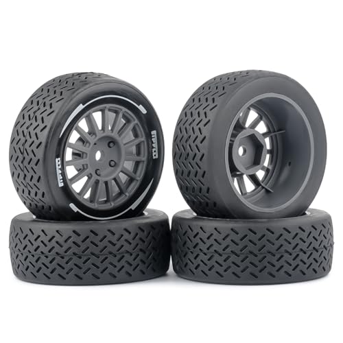 4PCS 1/10 RC Rally Tires & Rims, 58x22mm 12mm Hex Wheel Set, Fits for MJX 14303 14304 1/14 Scale On-Road Car W310 - color: Gray