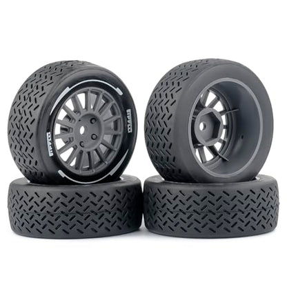 4PCS 1/10 RC Rally Tires & Rims, 58x22mm 12mm Hex Wheel Set, Fits for MJX 14303 14304 1/14 Scale On-Road Car W310 - color: Gray