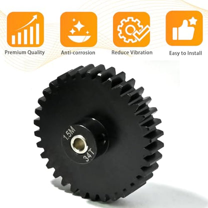 M1.5 34T Pinion Gear 8mm Bore with 8mm to 5mm Shaft Adapter Sleeve, Chromium Steel Motor Gear with Set Screw & Hex Key for Traxxas ARRMA Losi 1/5 1/8 RC Cars - size: 34T