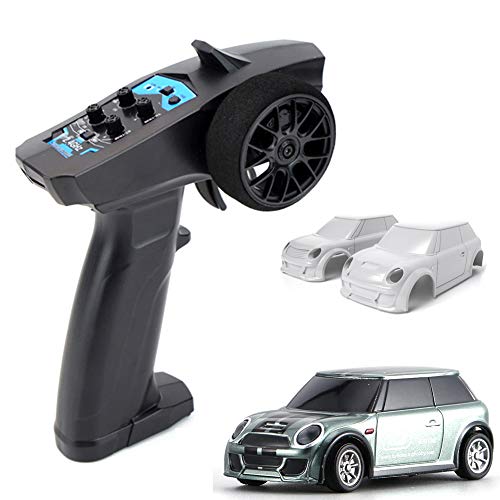 Turbo Racing 1:76 Mini Car, Radio Remote Control Micro Car, Racing Experience Car with 2 Replaceable Body Shell, Anti-Stress Desk RC Car for Gift (Green)