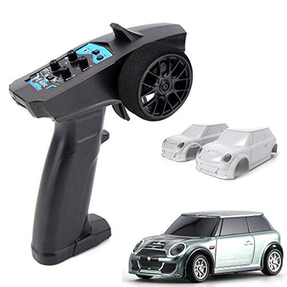 Turbo Racing 1:76 Mini Car, Radio Remote Control Micro Car, Racing Experience Car with 2 Replaceable Body Shell, Anti-Stress Desk RC Car for Gift (Green)