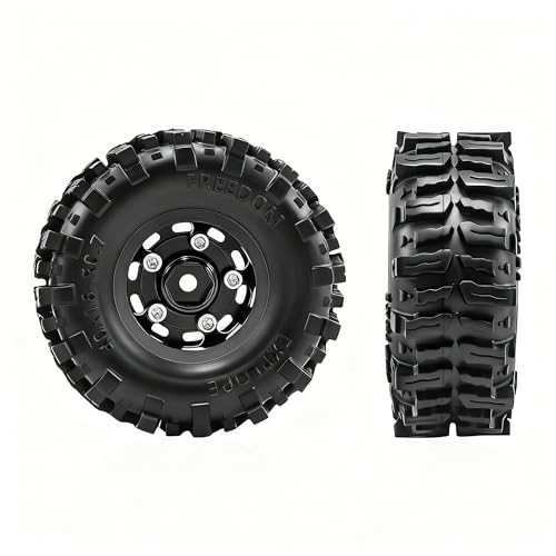 0.7” Wheel & Mud Terrain Tire Set for 1/30 RC Crawler, -1.00mm Offset, Axial SCX30 & Redcat Ascent-32, CNC Aluminum Rims, 5mm Hex, Shims Screwdriver Included, Pre-Assembled, 4 pcs, Black - color: Black, size: Loose-dirt-mud-bite