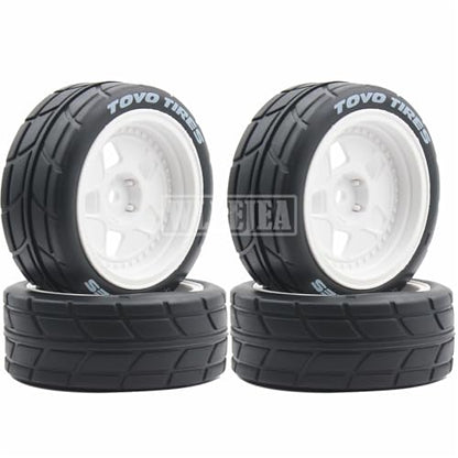 4PCS RC 1/10 On-Road Tires 65mm RC Rubber Tires w/Plastic Wheel Rim 12mm Hex Fit for 1/10 RC On-Road Rally Car HPI Tamiya TT01 TT02 Kyosho Wltoys 144001 - color: White 3