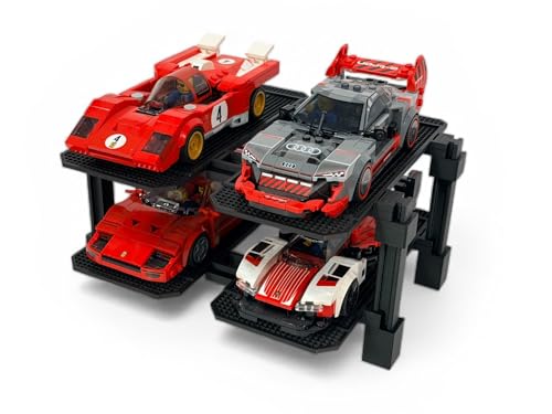 Modular Rack for LEGO Speed Champions (2 high x 2 wide (4 Car)) | Racing Garage Inspired Design - The display system that grows with your collection - size: 2 high x 2 wide (4 Car)