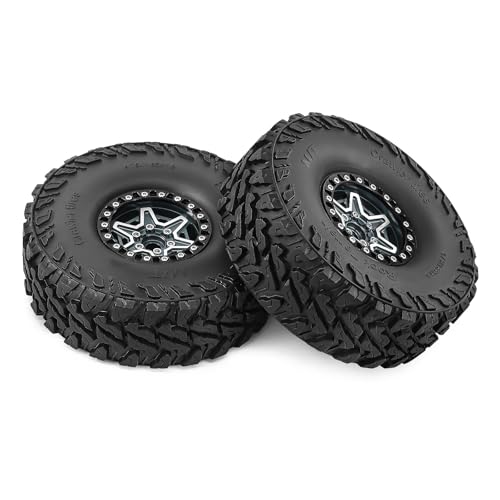 1.9" Beadlock Wheels and Tires 121mm (4.75in) for TRX4 SCX10 1/10 RC Crawler Upgrade Parts (Titanium-3., 4Pcs) - color: Titanium+P tires