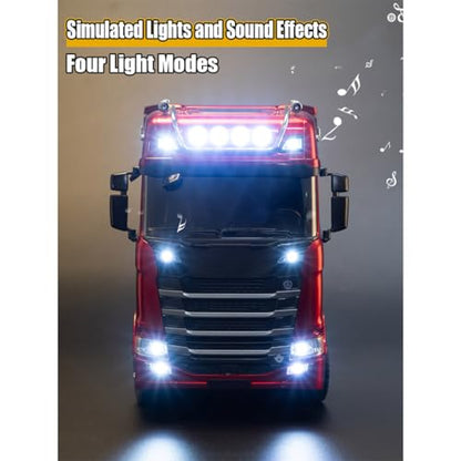1/18 Scale 770S Heavy Duty RC Semi Truck, RC Tractor Truck with Rear Wheel Drive, Collectible Model with High Speed Performance - color: Red Truck