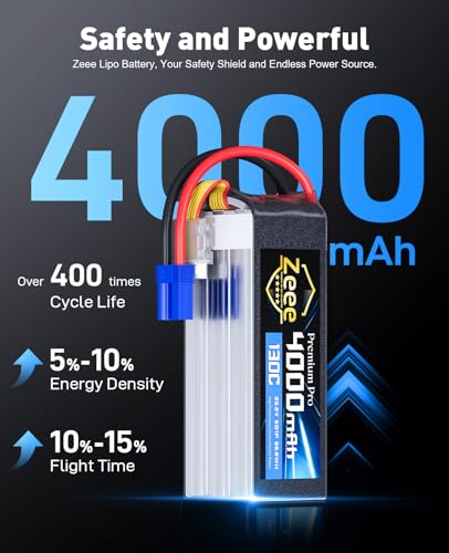 Zeee Premium Pro 6S 4000mAh Lipo Battery 22.2V 130C Ultra-Low Internal Resistance Soft Case Lipo Battery with EC5 Connector for RC Drone Helicopter Airplane RC Car Truck Boat Racing Models (2 Packs)