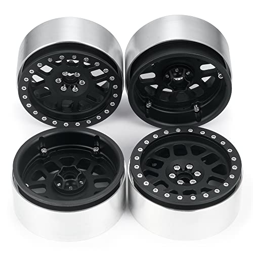 4PCS Aluminum 2.6inch Beadlock Wheels Rims Upgrades for Black Mamba 1/10th Monster Truck Accessories Parts (Black) - color: Black