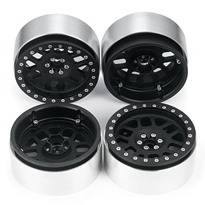 4PCS Aluminum 2.6inch Beadlock Wheels Rims Upgrades for Black Mamba 1/10th Monster Truck Accessories Parts (Black) - color: Black