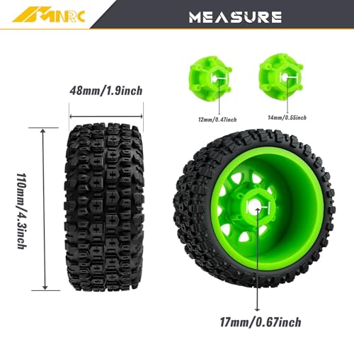 Pre-Glued Plastic RC Wheels and Tires 12MM 14MM 17MM Hex Compatible with Arrma Axial RC4WD Redcat Slash 2WD 4X4 Senton Short Course Truck Upgrades Part Green - color: Green