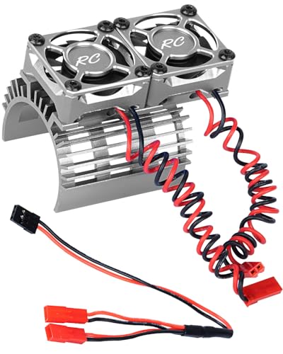 Motor Cooling Fan Upgrades Part 1/8 RC Car 40mm 42mm Brushless Motor,Motor Cooling Fans Surpass Hobby Twin 30mm RC Car Motor Fan with Metal Cover 4068 4274 Brushless Motor Heatsink,Titanium