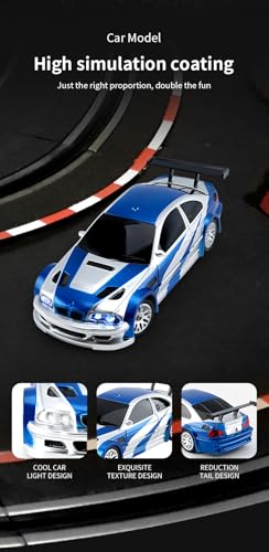 1/43 Mini RC Drift Car 2.4GHz RTR Full Proportional Remote Control Cars 4WD High Speed Racing Lights Kit and Racing Tires (4302) - color: Blue