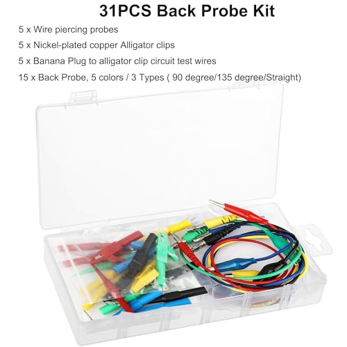 Linkhood 31PCS Back Probe Kit, Banana Plug to Copper Alligator Clip Automotive Test Leads Set, Insulation Wire Piercing Probes, Test Wires for Car Repairing Diagnostic Circuit Testing (30)