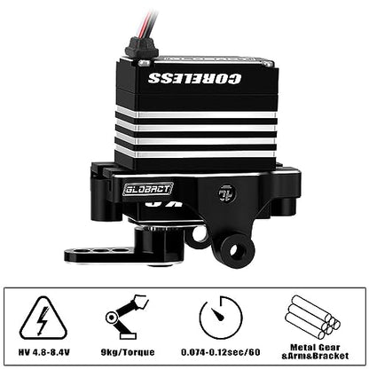 GLOBACT 9kg Servo Kit HV 4.8V-8.4V for 1/18 TRX4M Black | High Torque Digital Servo, Coreless Motor Servo, Including Servo Mount/Steering Link