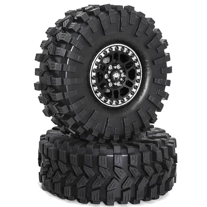 REDSPIDER 1.9 Beadlock Wheels and Tires Set（4PCS） Aluminum 1.9 Wheels All Terrain Tires.for 1/10 Scale Rock Crawler Car Axial SCX10 SCX10 II III 90047 D90 TF2 Tamiya CC01 TRX4 TRX6