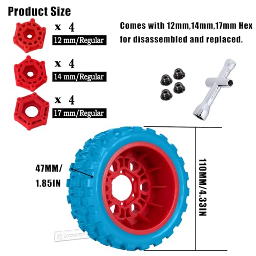 RC 1/10 Short Course Tires with 12MM 14MM 17MM Hex Compatible with Arrm a Senton,Axia1,Slash 2WD/4×4 4WD,Red cat, RC 4WD,Heavy Duty High Grip Rubber Tires w/Plastic Wheels,Blue&Red - color: Blue&red(4pcs)