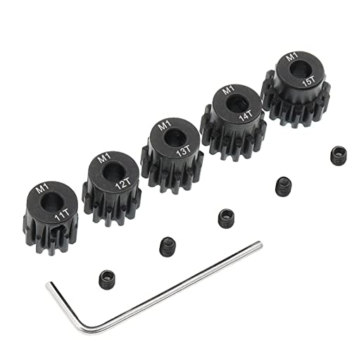 5PCS Metal Steel M1 Pinion Gear Sets 11T 12T 13T 14T 15T fit 5mm RC Motor Shaft Gears Compatible with Arrma Traxxas Axial HSP Redcat Losi 1/8 1/10 Scale RC Car Truck Buggy