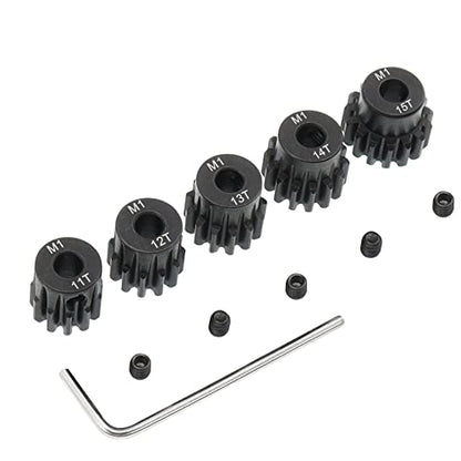 5PCS Metal Steel M1 Pinion Gear Sets 11T 12T 13T 14T 15T fit 5mm RC Motor Shaft Gears Compatible with Arrma Traxxas Axial HSP Redcat Losi 1/8 1/10 Scale RC Car Truck Buggy