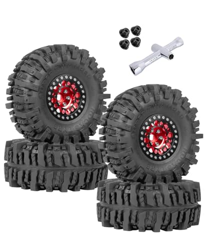 RC 1.9 Beadlock Wheels and Tires for 1/10 SCX10 SCX10 II 90046 SCX10 III AXI03007 SCX10 Pro TRX4 TRX6 Gen7/8 D90 VS4-10 MST CFX RC Crawler Car,Aluminum 1.9 Beadlock Wheel Rims and Tires,Red - color: Red for Axial SCX10