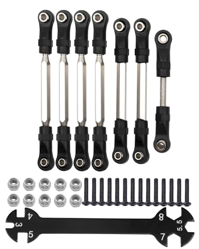 Adjustable Turnbuckles Camber Link Part for 1/10 Slash 2WD/Slash 4X4 4WD,7pcs Rc Turnbuckles Camber Link with Rod Ends Sets/Wrench for RC Replace Parts,Black