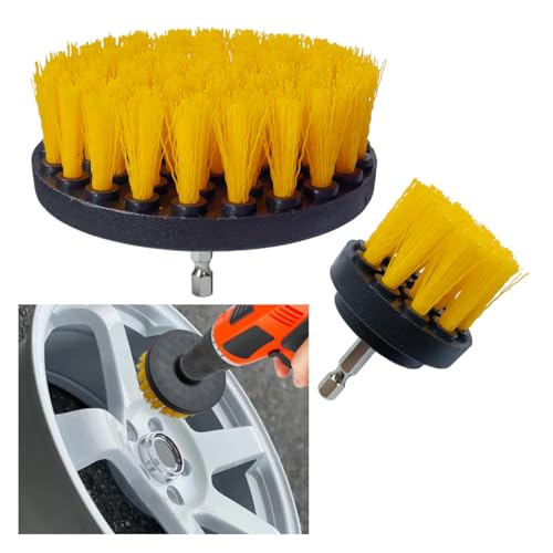 ZIMISI 2PCS Car Detailing Drill Brush Set, 2" & 4" Power Carpet Scrubber, Nylon Bristle Wheel Cleaner Brush with Drill Attachment, Car Wash Cleaning Kit for Floor Mats, Bathroom (Yellow) - color: Yellow