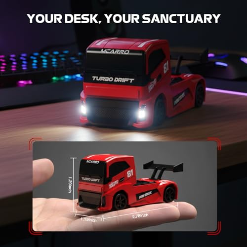 ARRIS 1/87 Micro Desktop RC Drift Car 4WD with Semi-Proportional Control | 12-Step Baked Paint, LED Lights, High Detail Scale Model, Pocket Size Fun - color: Blaze Red