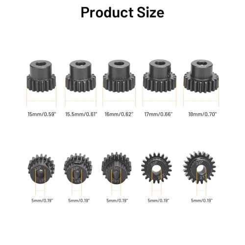 32P 5mm Pinion Motor Gear Sets, daitoku 5PCS RC Pinion Gears 17T 18T 19T 20T 21T for HPI Kyosho Losi Axial Tamiya 1/8 1/10 RC Car - size: 32P 17T 18T 19T 20T 21T
