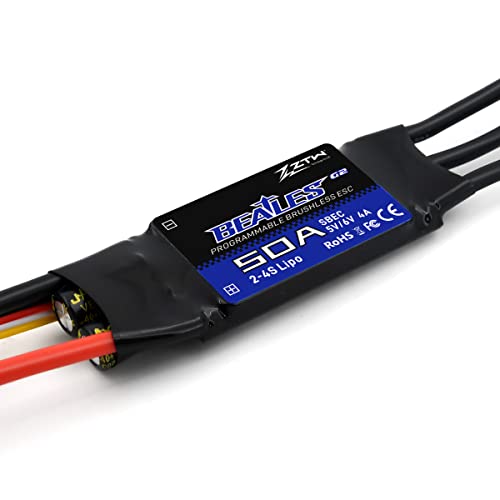 ZTW Beatles G2 50A ESC 2-4S Built-in Switching BEC 5V/6V 4A Brushless Speed Control for RC Airplane Aircraft Fixed-Wing - size: 50A