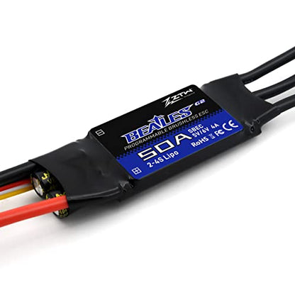 ZTW Beatles G2 50A ESC 2-4S Built-in Switching BEC 5V/6V 4A Brushless Speed Control for RC Airplane Aircraft Fixed-Wing - size: 50A