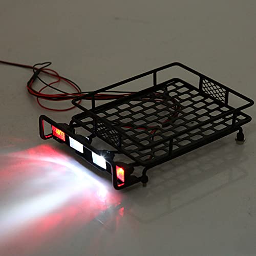 Large Size Roof Rack Luggage Carrier with LED Light Quadrate, RC Roof Rack for Axial SCX10 1/10 Scale RC Crawler Car, High Simulation Metal Accessory with Remote Control for LED Li (2 red 2 White) - style: 2 red 2 white