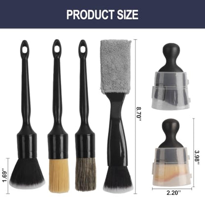 6PCS Car Detailing Brush Set, Boars Hair Car Detailing Brushes, Ultra Soft No Scratch Interior Detail Brush, Car Duster, Car Interior Detailing kit, Car Cleaning Supplies kit for Leather, Air Vents