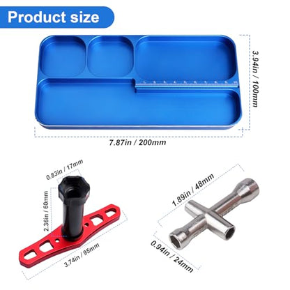 RC Screw Tray RC Repair Tool Kit Screws Hardware Fastener Tray, 17mm Hex Wheel Wrench Small Cross Hex Wrench for 1/8 1/10 1/12 1/16 1/18 1/24 Scale RC Cars Truck Crawler