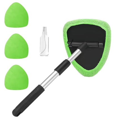 Car Window Cleaner, Car Cleanser Brush, Car Accessories Car Cleaning Supplies Tools, Car Cleaning Kit with Extendable Handle, Microfiber Cloth, Spray Bottle, Fits All Cars (Green) - color: Green