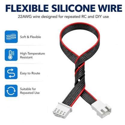 5-Pack 4S Balance Plug Extension Leads, 200mm 22AWG JST-XH Style Wires | Flexible 22AWG PVC-insulated wire extends 4S LiPo balance connections by 200mm for easier RC charging and cable routing.
