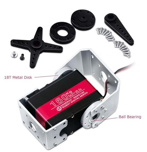 160KG Robot Servo Motor 24V High Torque Steel Gear Digital Steering Servo for RC Vehicles, Robotic Arms, Humanoids, and More – with Mount Brackets (180°)
