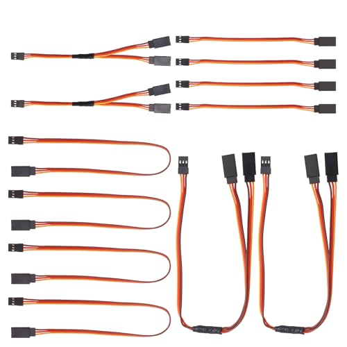 12Pcs 60-Core Servo Extension Cable and Y Harness Splitter Kit | Fit for RC Cars Trucks Airplanes Servo Receiver Connection.Include 15 cm and 30 cm JR Y harnesses,15 cm and 30 cm servo cable