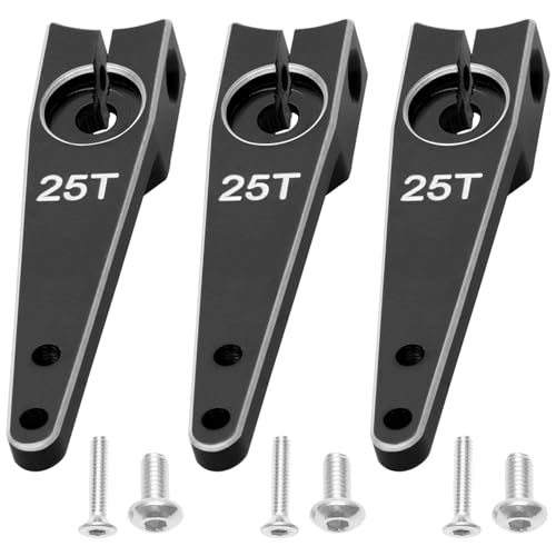 3Pack Vgoohobby 25T Servo Arm Horn Aluminum 25 Teeth Steering Arms Compatible with Futaba Hitec Savox Power HD Servo Motors Fit RC Crawler Car Airplane Plane Boat (1.25inch,Black) - color: Black, size: 1.25inch