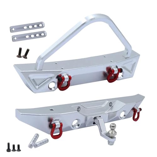 RC Car Parts for MN128 Metal Front Rear Bumper with Tow Hitch Shackles Winch Hole 1/12 RC Crawler Upgrade Parts Replacement Car Accessories(Silver,Set) - color: Silver, size: Set