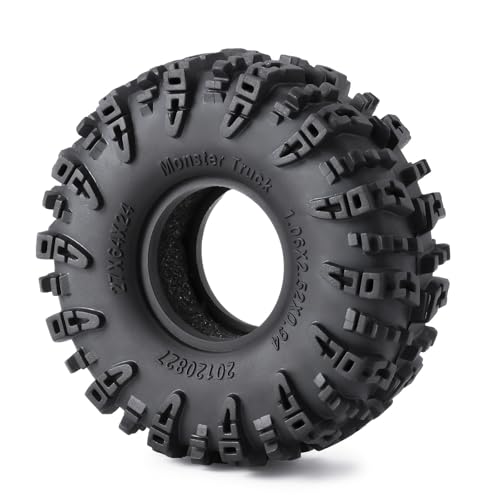 4Pcs Rubber 1.1" Crawler Mud Terrain Tires Super Grip Soft Tyre OD 64mm RC Mud Tyres Tires with Foam Inserts Compatible with 1/18 Traxxa TRX4M Redcat Ascent-18 RC Car Upgrades (Black A) - color: Black a